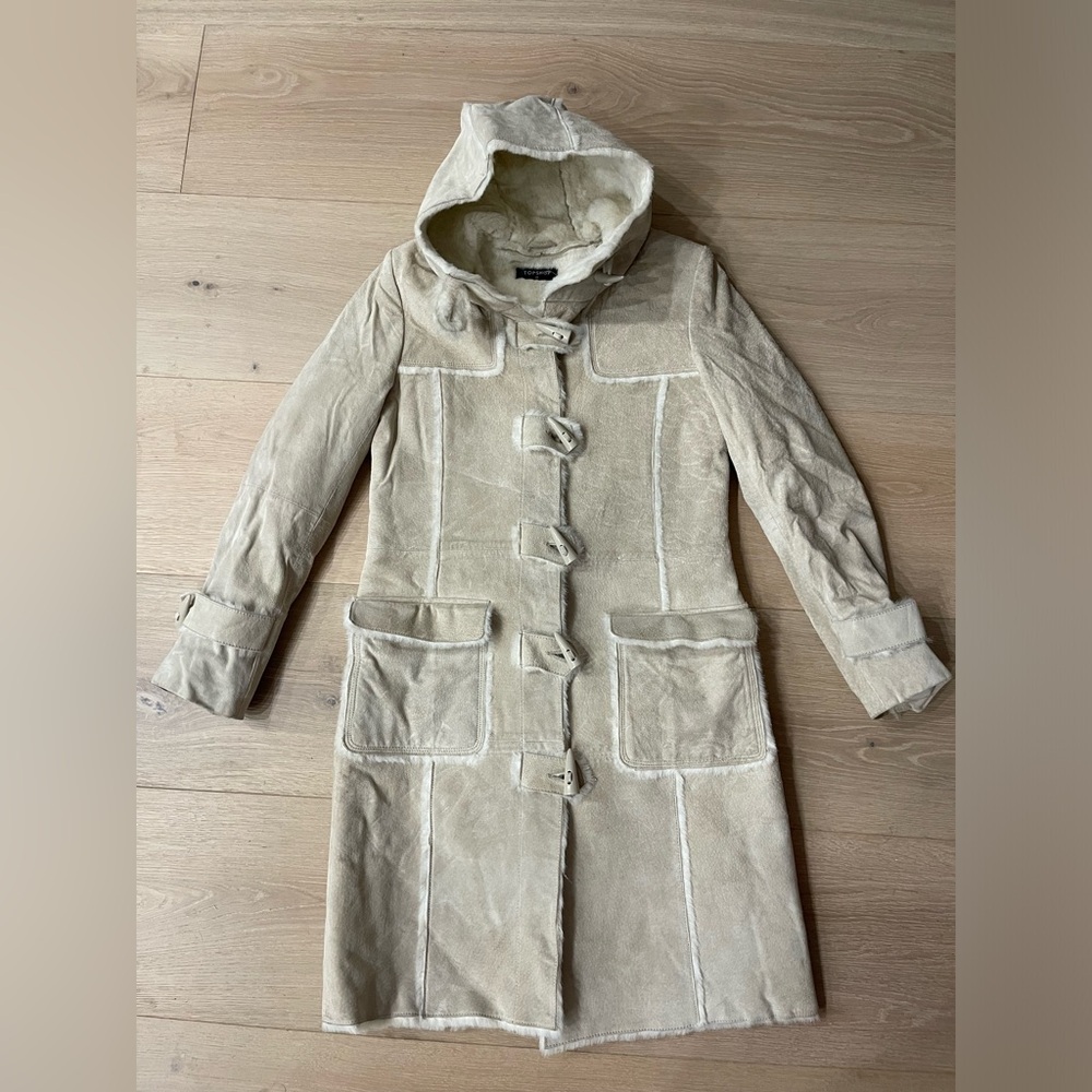 Topshop cream/beige suede leather coat size10/EU size 38